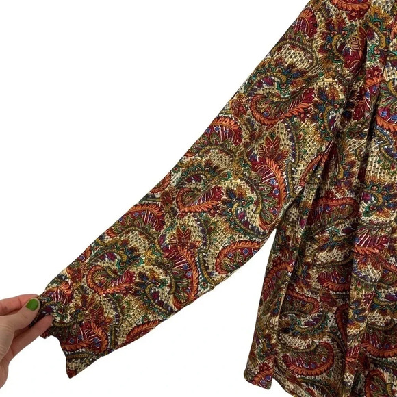 Vintage 90s Paisley Blouse Size 12 Large Grannycore Womens Gold Long Sleeve - Picture 5 of 12